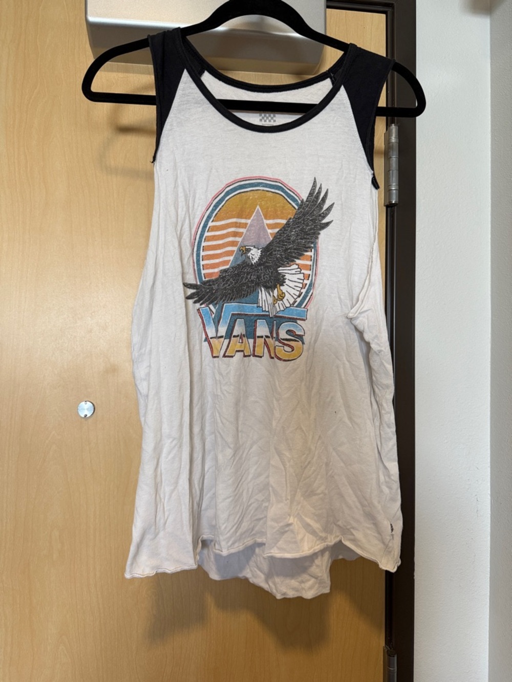 Vans White Tank with Black Trim and Multicolor Eagle Graphic